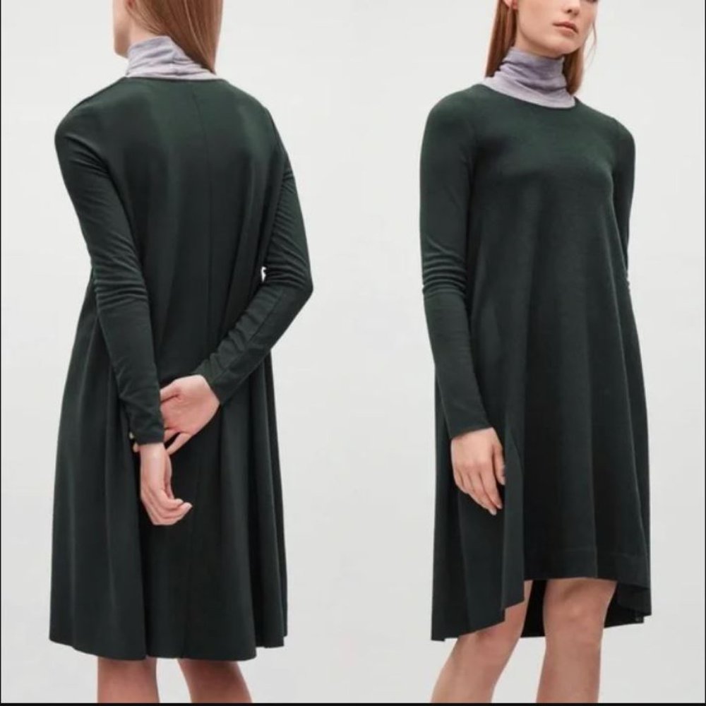 COS Green Wool Panel A-Line Jersey Dress